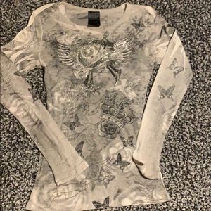 Grey bling long sleeve shirt